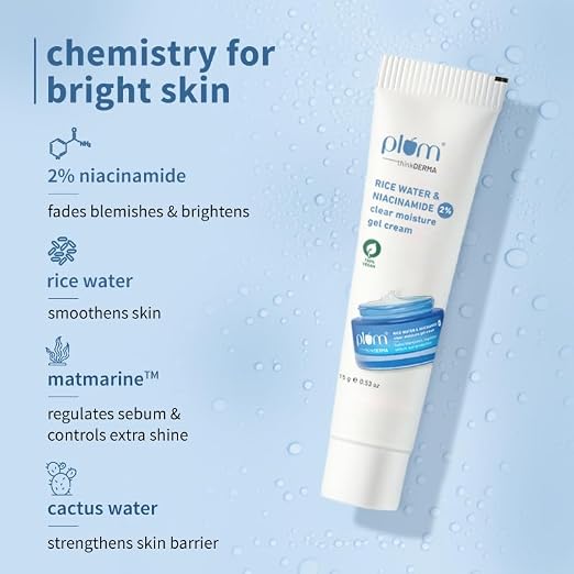Plum think DERMA 2% Niacinamide & Rice Water Clear Moisture Gel Cream - (15g)