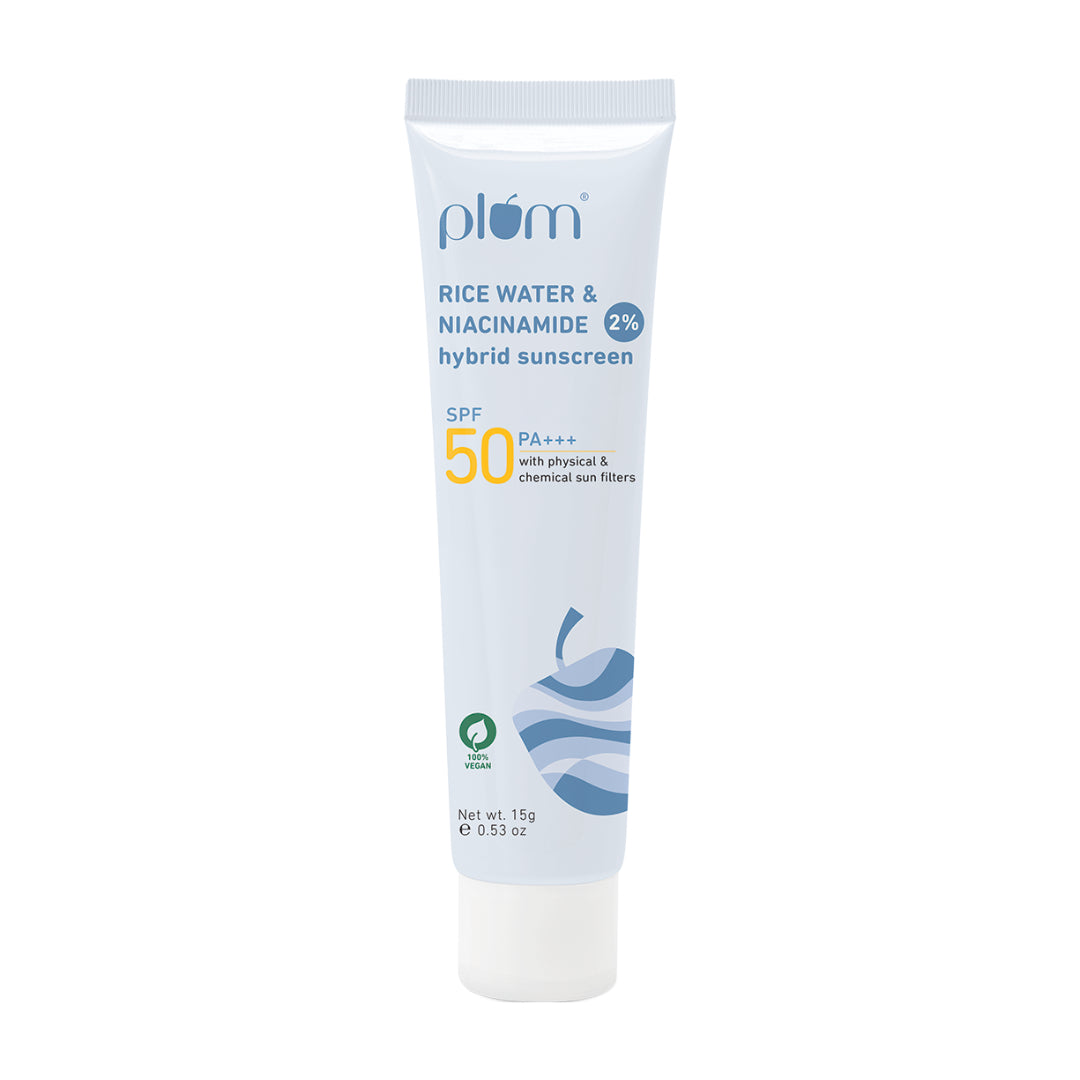 Plum 2% Niacinamide & Rice Water SPF 50 PA+++ Hybrid Sunscreen (15g)