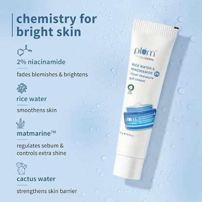 Plum think DERMA 2% Niacinamide & Rice Water Clear Moisture Gel Cream - (15g)