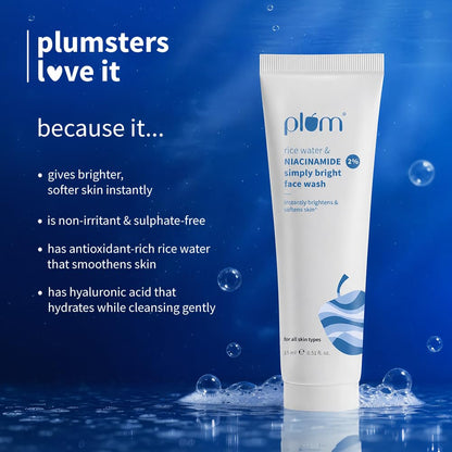 Plum Rice Water 2% Niacinamide Simply Bright Face Wash- 15ml