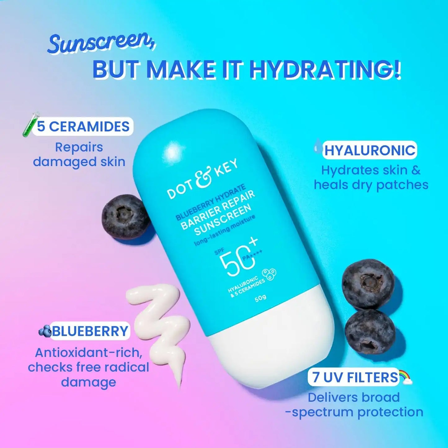 Dot & Key Blueberry Hydrate Barrier Repair Sunscreen SPF 50+ PA++++ -50gm