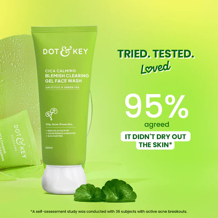Dot & Key Cica Calming Blemish Clearing Gel Face Wash, Salicylic & Green Tea - 100ml