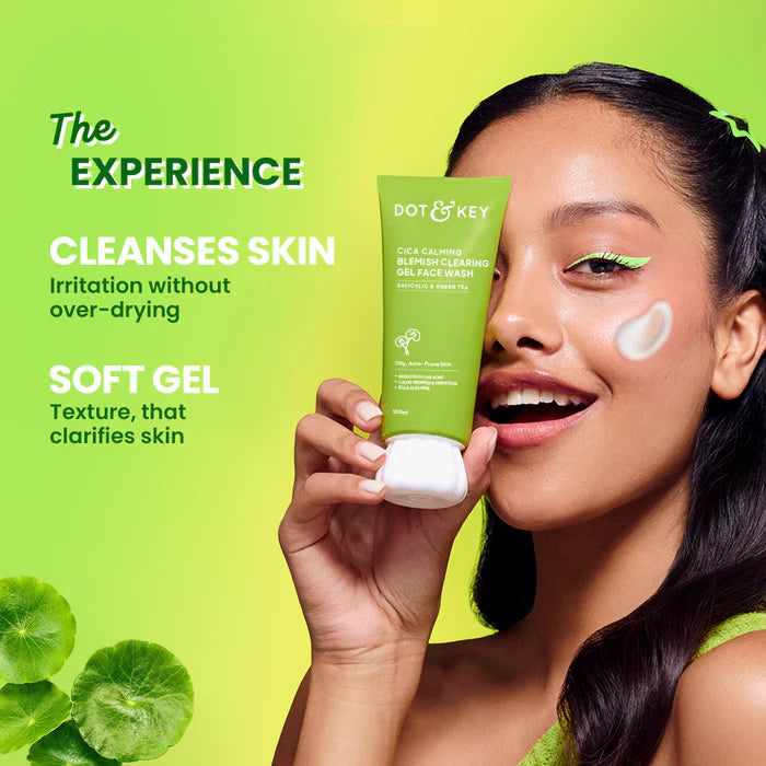 Dot & Key Cica Calming Blemish Clearing Gel Face Wash, Salicylic & Green Tea - 100ml