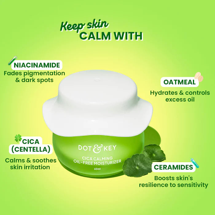 Dot & Key Cica Calming Oil-Free Moisturizer, With Niacinamide, For Oily, Acne-Prone Skin - 60ml