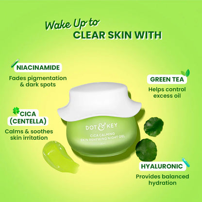 Dot & Key Cica Calming Skin Renewing Night Gel, Niacinamide & Green Tea - 60ml