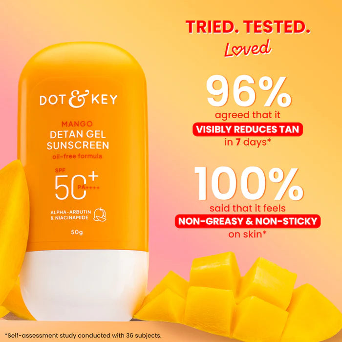 Dot & Key Mango Detan Gel Sunscreen SPF 50+ PA++++, Oil-Free - (50g)