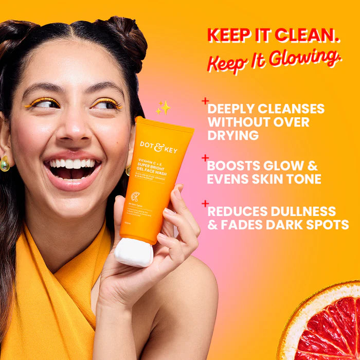 Dot & Key Vitamin C+E Super Bright Gel Face Wash, Sicilian Blood Orange & Niacinamide - 100ml