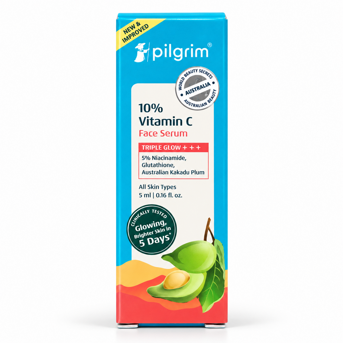 Pilgrim 10% Vitamin C Face Serum Triple Glow+++ with 5% Niacinamide Brightens Skin For Men & Women - 5ml