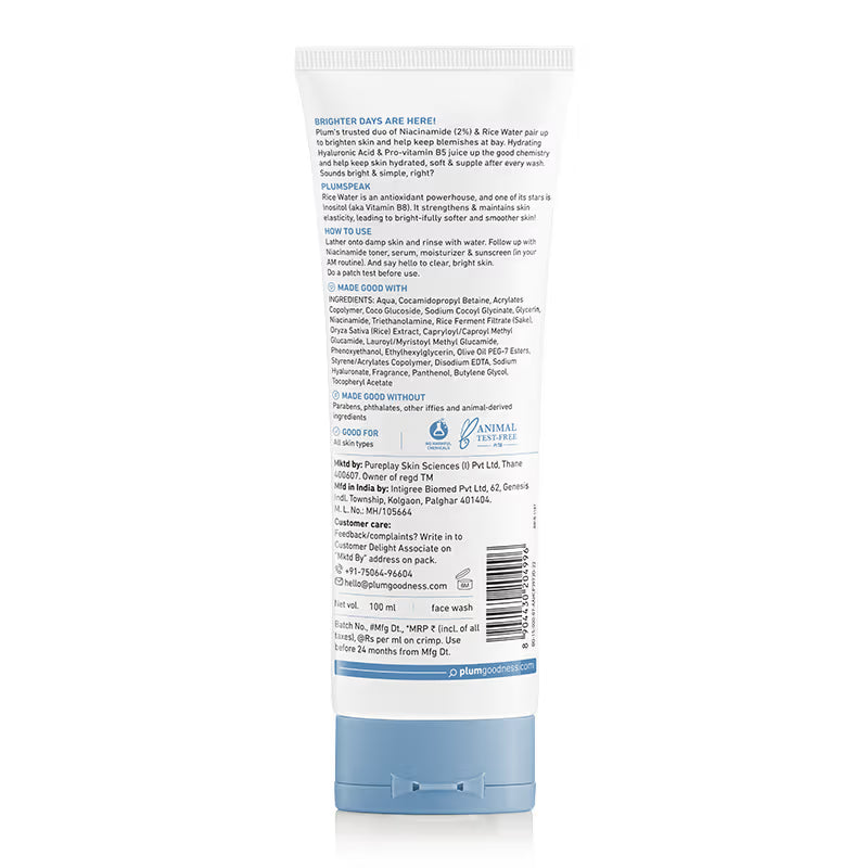 Plum 2% Niacinamide Face Wash with Rice Water - 100ml